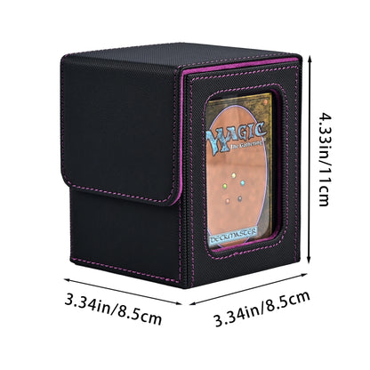 MTG Card Deck Box with Display Window – Magnetic PU Leather Storage for 120+ Single-Sleeved Trading Cards