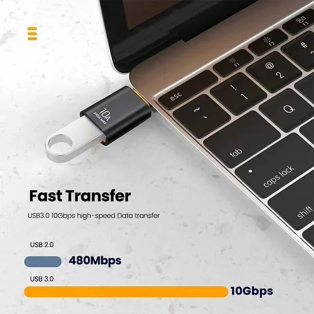 USB to Type-C Adapter — 10A OTG USB 3.0 Male to Female Converter for Fast Charging & Data Transfer, Compatible with MacBook, iPhone, Samsung