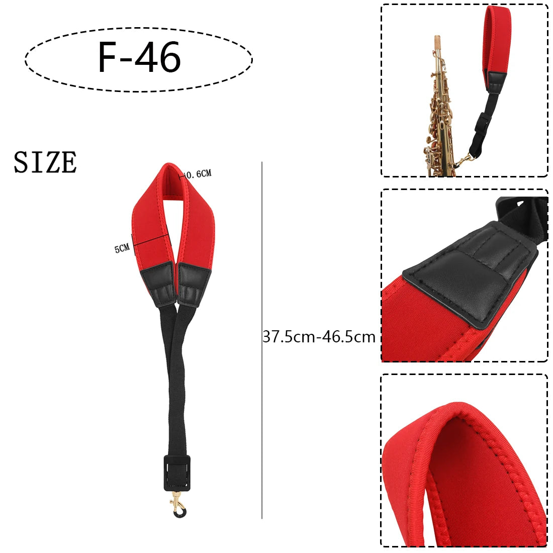 Saxophone Neck Strap - Adjustable Leather Universal Fit for Soprano, Alto, Tenor Sax with Secure Closed Hooks