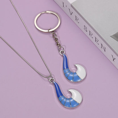 Blue Geometric Fox Tail Pendant Necklace - Unisex Anime-Inspired Fashion Jewelry and Trendy Gift Accessory