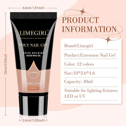 LIMEGIRL 30ml Nail Extension Gel – Glitter Soak-Off Acrylic UV Poly Gel for Quick Nail Build & Manicure