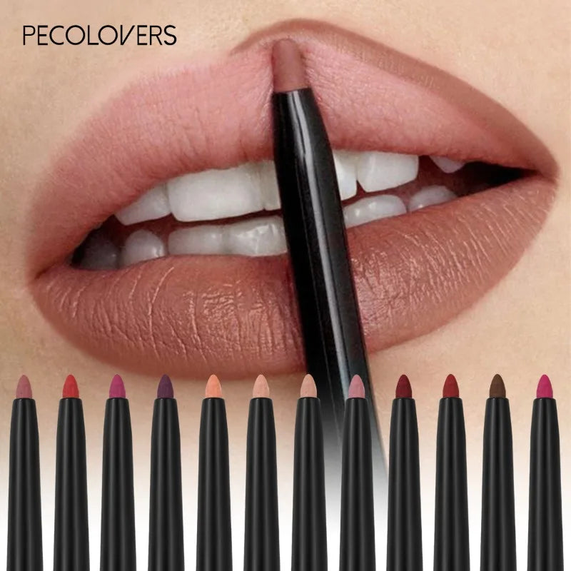 Waterproof Matte Lipliner Pencil – Long Lasting Red Contour Tint, Non-Stick & Moisturizing Lipstick in 12 Colors