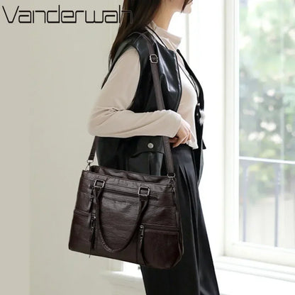 Women’s Leather Handbag - Elegant Top-Handle Shoulder & Crossbody Tote Bag