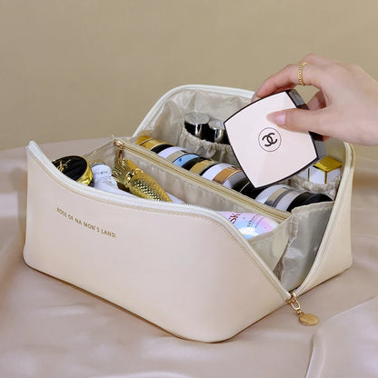 Large Capacity Leather Travel Cosmetic Bag: Waterproof Women's Makeup Case - Portable Multifunctional Toiletry Organizer