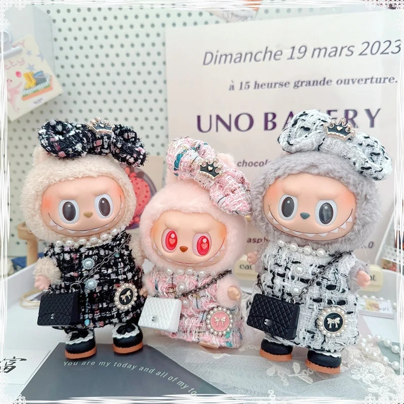 17cm Labubu Doll Accessories - Luxury Sweet Woolen Suit, Crossbody Bag & Princess Shoes Set