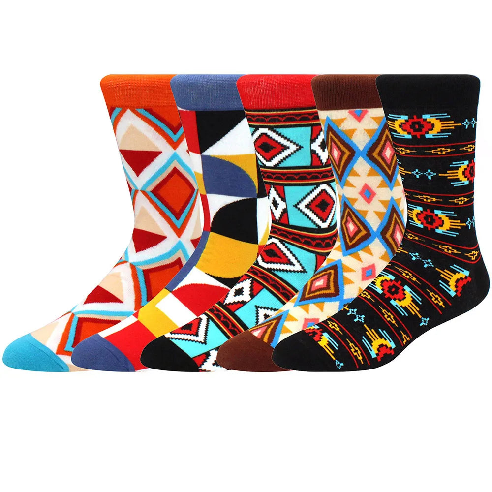 5-Pair Combed Cotton Novelty Crew Socks - Funny Skateboard Casual Socks for Men & Women