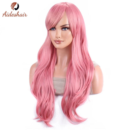 Aideshair 28" Long Wavy Curly Synthetic Wig – Heat Resistant Cosplay Wig for Women with Free Wig Cap