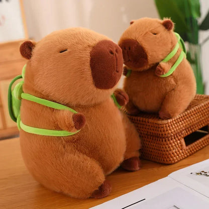 Cute Turtle & Capybara Plush Backpack Pendant – Strawberry Hat Soft Stuffed Toy for Kids Birthday Gift