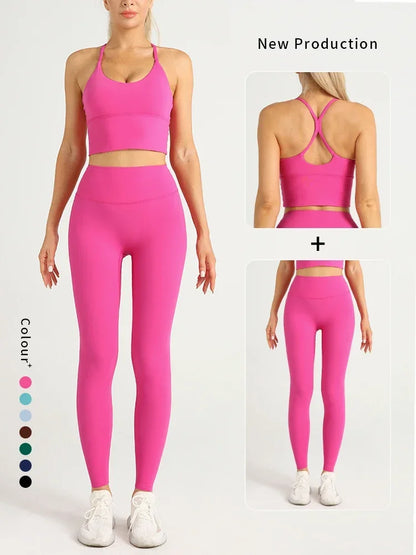 2-Piece Women’s Yoga Tracksuit – Athletic Pilates Fitness Set with Sports Bra & Leggings for Gym Workout