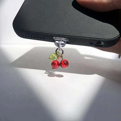 Fruit Phone Dust Plug Set - Cute Lemon, Grape, Cherry & Avocado Charging Port Protector Pendant for Girls