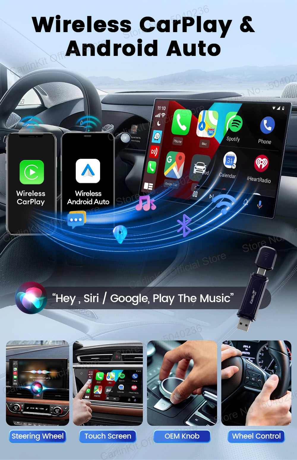 CarlinKit 5.0 Mini 5 Pro — Wireless CarPlay & Android Auto USB Dongle with WiFi & Bluetooth