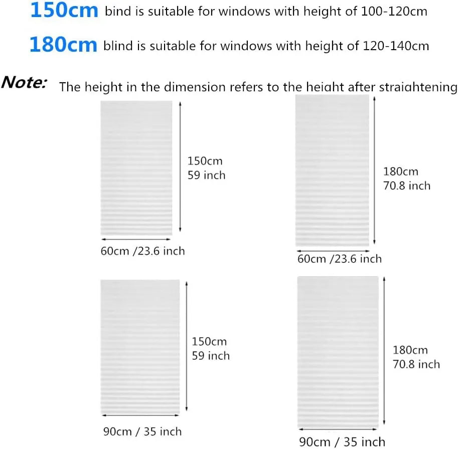 Self-Adhesive Pleated Blinds for Windows - Cordless Fabric Blinds, No Drill Installation, Room Darkening Shades for Bathroom