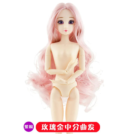 30cm Fashion Doll – 1/6 BJD Body with 3D Eyes, Long Wig, Princess Makeup DIY Toy for Girls