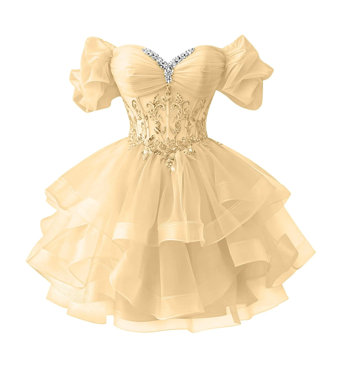 Beaded Lace Homecoming Dress - Short Tiered Tulle Sequin Prom & Quinceañera Gown