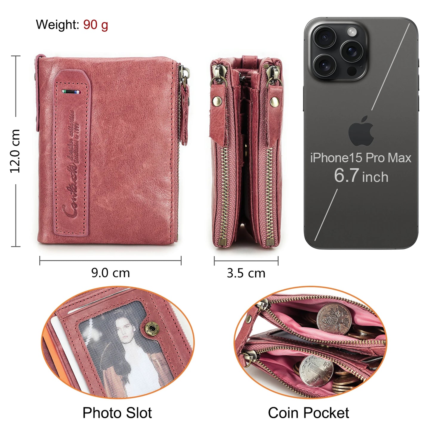 CONTACT'S Genuine Leather Short Wallet for Women — Luxury Designer Card & Coin Holder, Mini Money Clip Wallet with Free Shipping