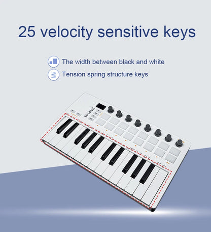 M-VAVE SMK-25 II MIDI Controller Keyboard – 25-Key USB Mini, 16 RGB Drum Pads, 8 Knobs, Music Production Software Included