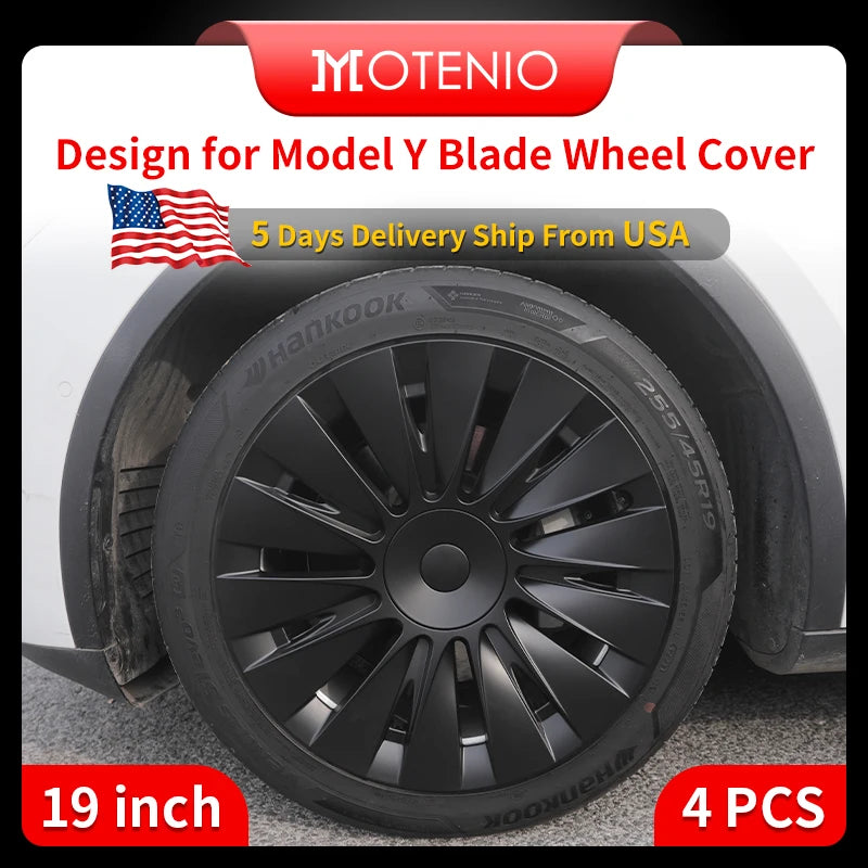 4PCS Tesla Model Y Full Coverage Wheel Covers - 19 Inch Hubcaps for 2019-2024 Vehicles, Blade Design - Automobile Replacement Accessories