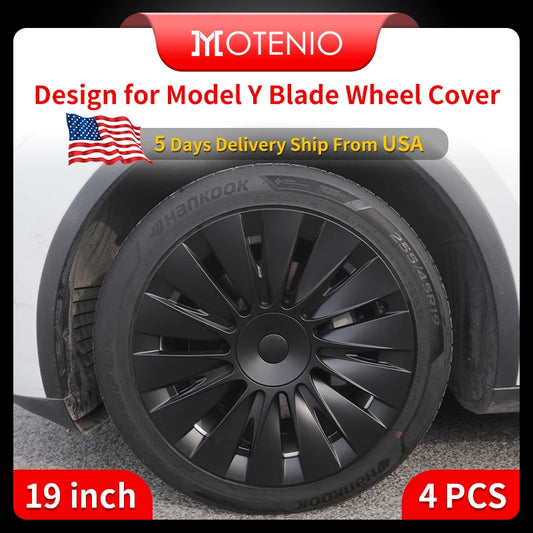4PCS Tesla Model Y Full Coverage Wheel Covers - 19 Inch Hubcaps for 2019-2024 Vehicles, Blade Design - Automobile Replacement Accessories