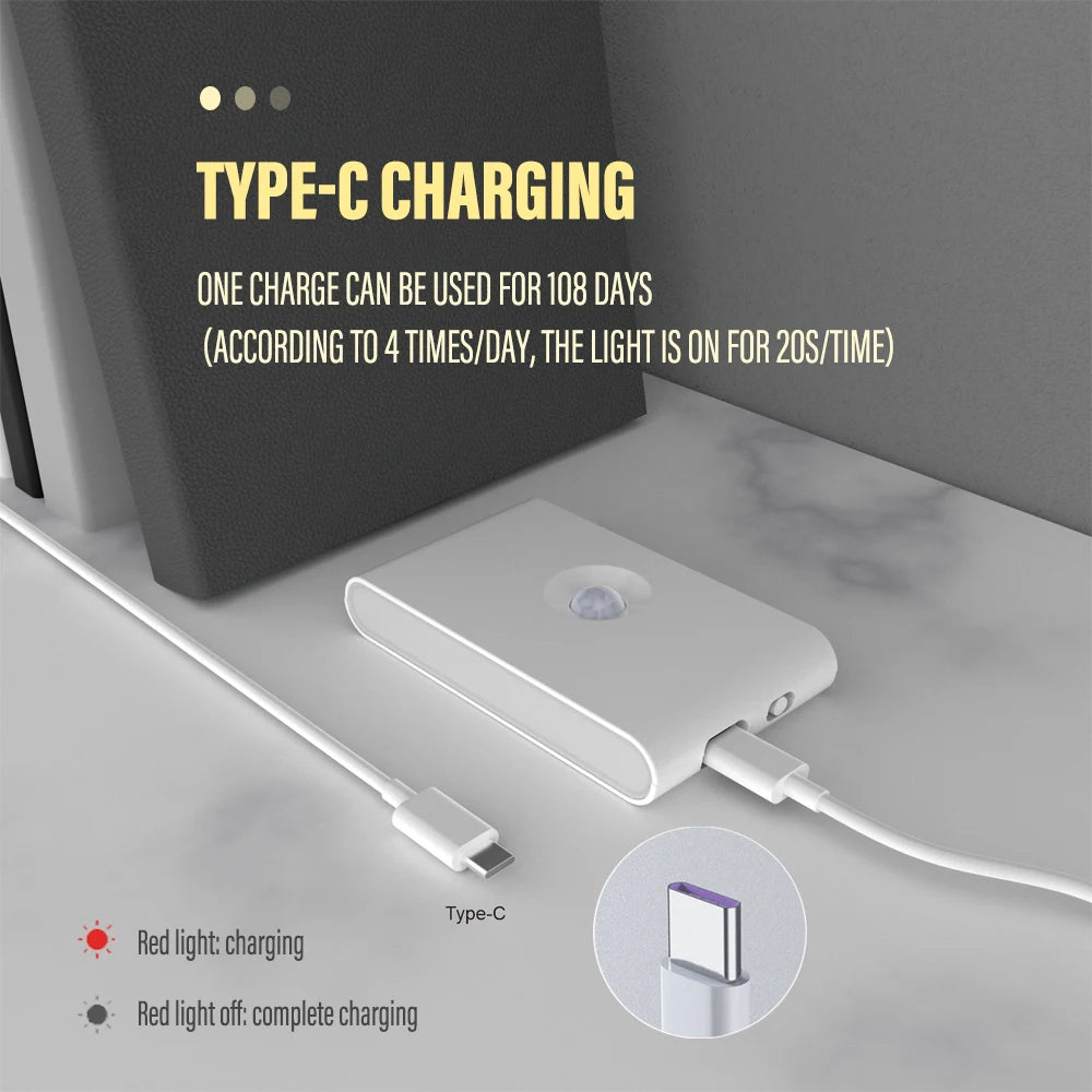 LED Induction Night Light - Wireless USB Charging - Human Body Motion Sensor Wall Light for Bedroom, Corridor, Cabinet, Bathroom