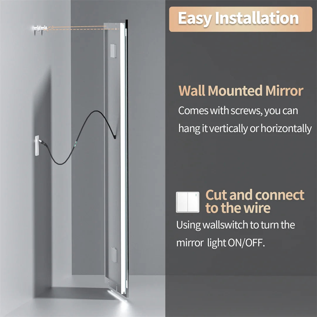 LUVODI Bluetooth LED Bathroom Mirror – Large Anti-Fog Lighted Vanity Mirror with 3-Color Modes