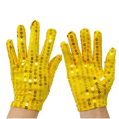 Internet Celebrity Sequined Gloves — Short Fashion Stage Performance Mittens in Black, Silver, Red, Yellow & Blue