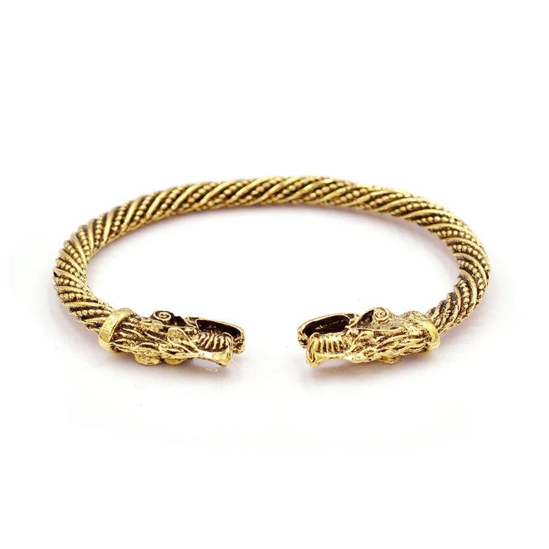 Vintage Viking Double-Headed Wolf Bracelet – Adjustable Twist Design Men's Fashion Punk Jewelry Accessory