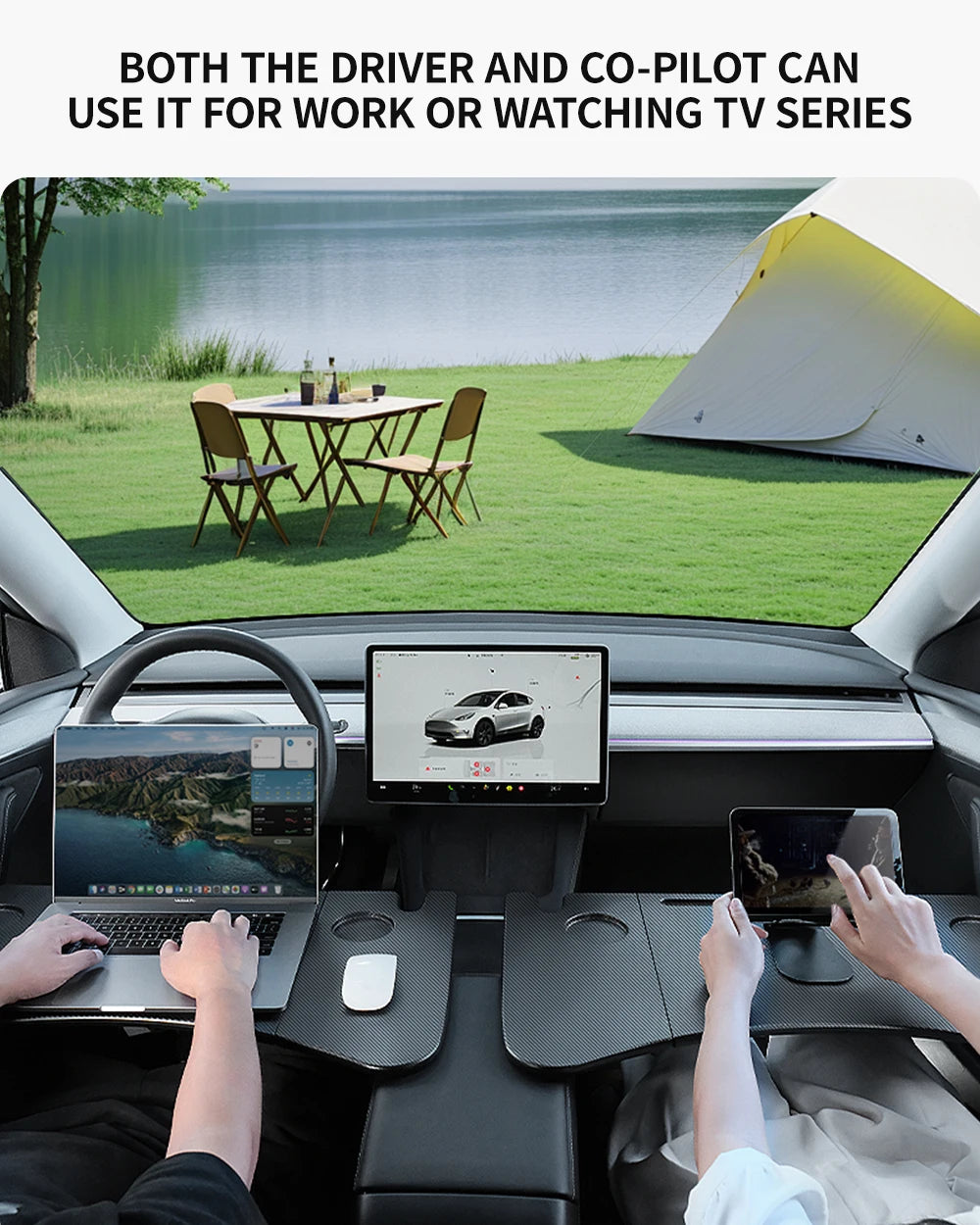 YZ Portable Steering Wheel Laptop Tray for Tesla Model 3/Y/X/S 2018-2025 – Travel Desk & Car Office Table Accessory