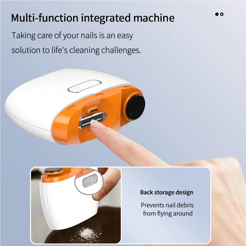 2-in-1 Electric Nail Clipper with Light - Type-C Rechargeable Manicure Machine, Portable Automatic Nail Cutter