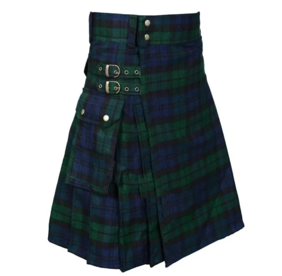 Men's Tartan Kilt Skirt – Traditional Highland Utility Kilt with Pockets, Gothic Punk Vintage Style