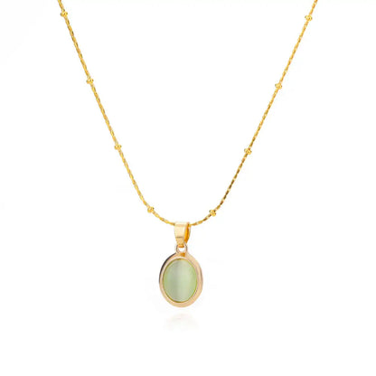 Fashion Opal Oval Necklace for Women – Gold Stainless Steel Pendant, Aesthetic Wedding Jewelry Gift