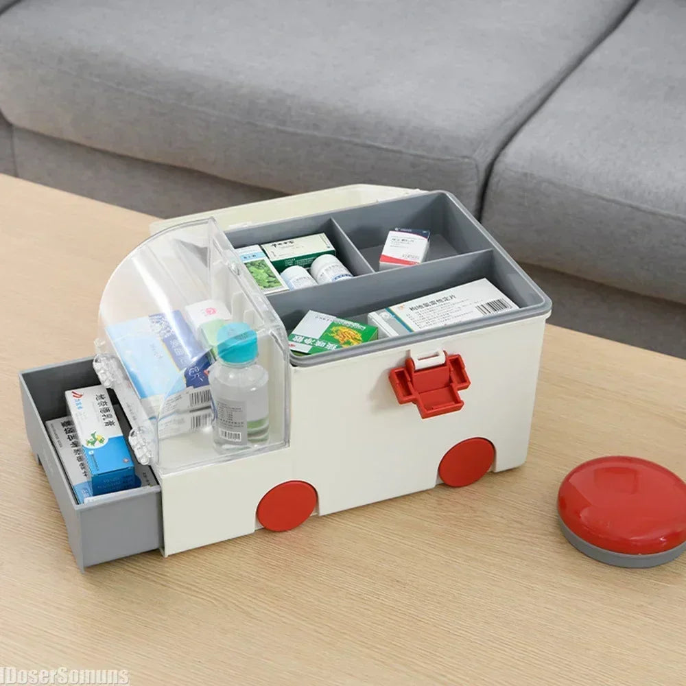 Portable Ambulance Medicine Box – Large Capacity Household Medical Storage & Classification Organizer