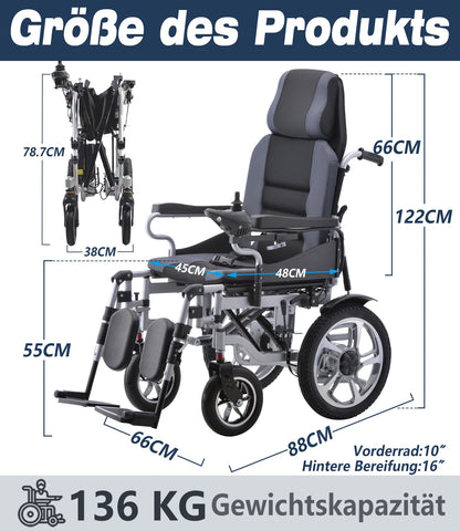 Electric Wheelchair for Adults — Folding Power Wheelchair with Large Support, Lightweight & Portable for Seniors