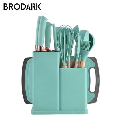 19-Piece Food Grade Silicone Kitchenware Set – Cooking Spoon, Shovel, Cutting Board, Fruit Knife & Chef Knife