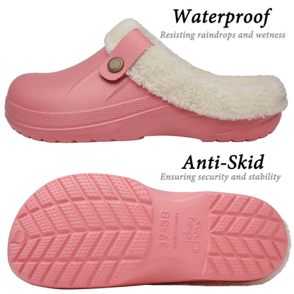 Bebealy Casual Women’s Garden Shoes & Warm Fluffy Men’s Waterproof Winter Slippers – Outdoor Antiskid Classic Leopard Design