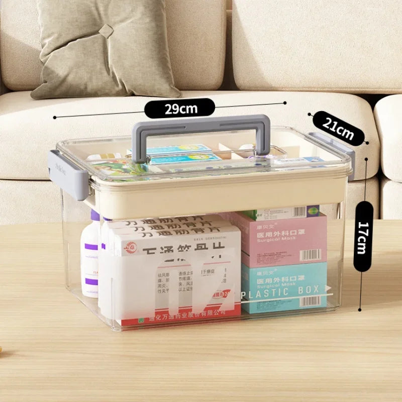 Multi-Layer Large Capacity Home Medicine Box – Transparent Medical Storage Case for First Aid & Medication Organization