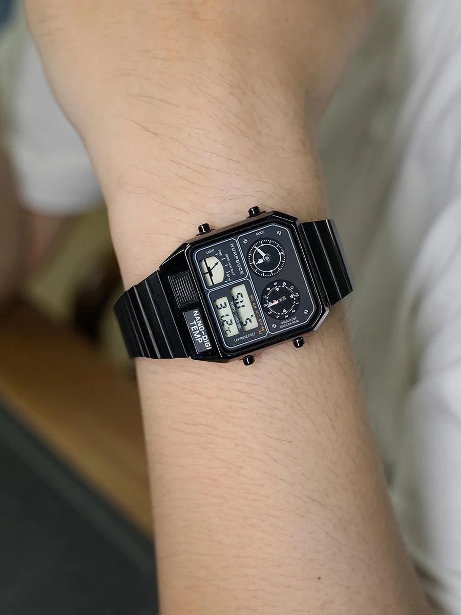 HUMPBUCK Digital Watch for Men – Classic Multifunctional Wristwatch with Temperature, Stopwatch, Dual Time & Calendar