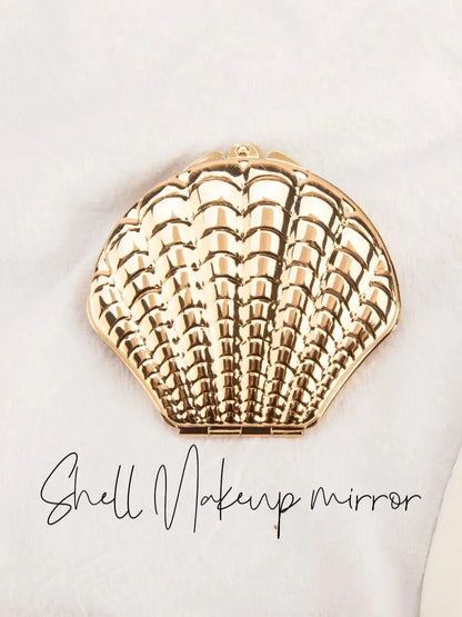 Golden Shell Double-Sided Makeup Mirror - Portable Elegant Beauty Mirror Gift for Girlfriend, Mom, Wife & Sister