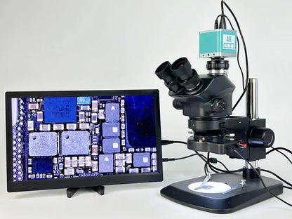 3.5-200X Simul-Focal Stereo Trinocular Microscope Set – 4K/2K/1080P HDMI VGA USB Camera, Clamp & Folding Extension Base