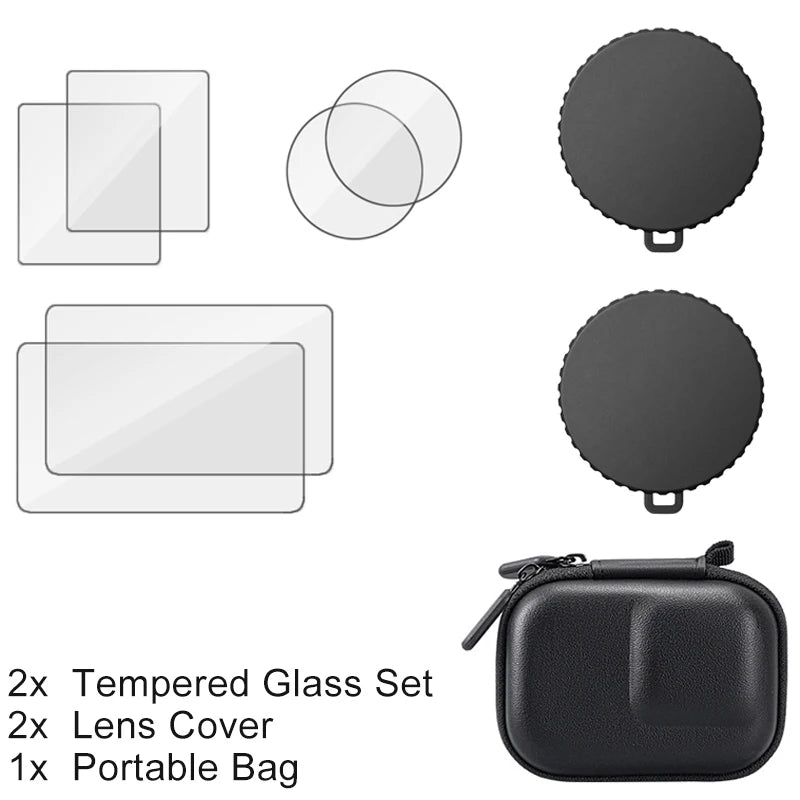 DJI Osmo Action Screen Protector & Lens Cover Kit — Tempered Glass Film with Bag Case for Action 3, 4, 5 Pro Accessories