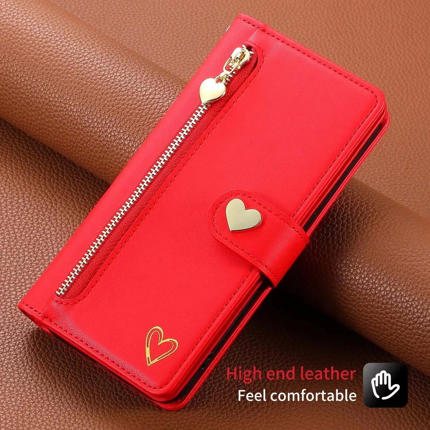 Leather Lanyard Wallet Phone Case for Samsung Galaxy - Zipper Card Holder Flip Cover