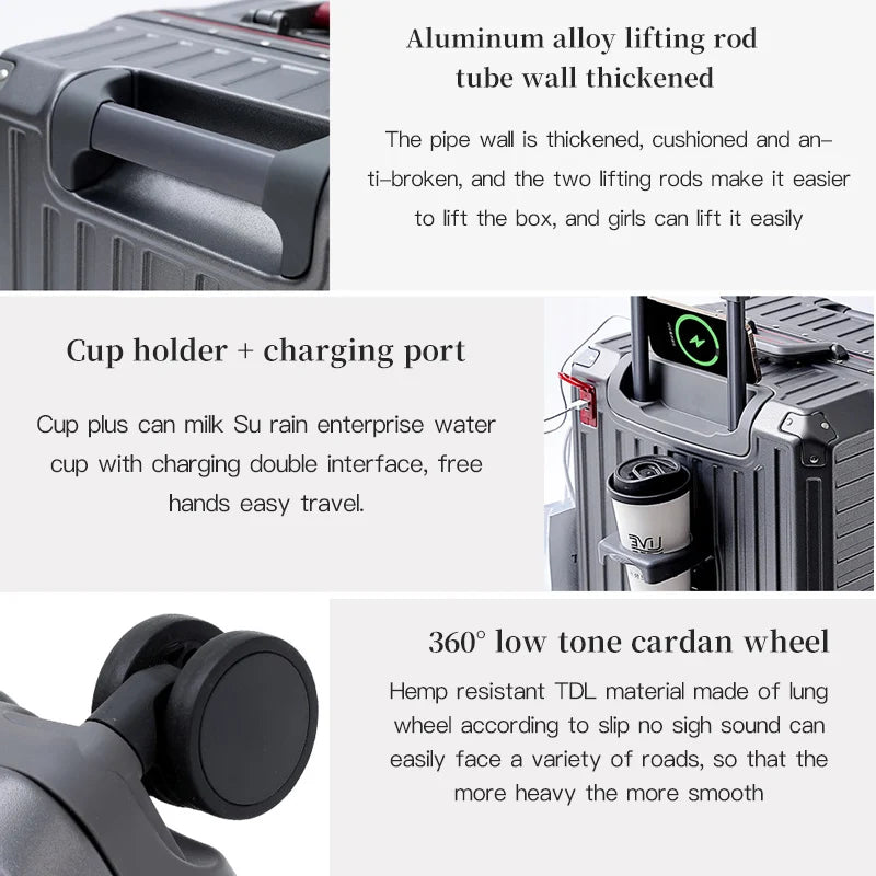 Wide Handle Travel Suitcase – Men’s and Women’s 20/24/26-Inch Carry-On Luggage with PC Aluminum Frame Trolley Case