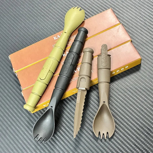 Tactical Mini Cutlery Set - EDC Folding Fork Spoon Knife Combo for Camping, Hiking & Outdoor Adventures
