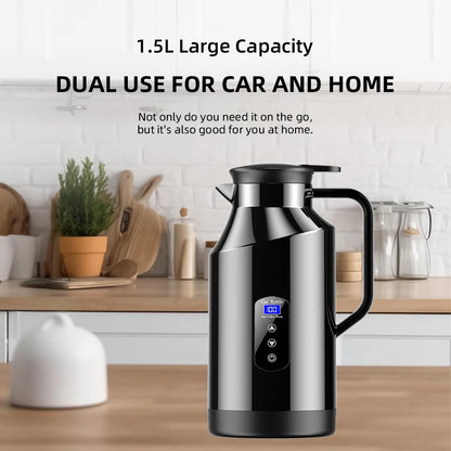 Yangood Portable Car Kettle 1500ML — Large Capacity 304 Stainless Steel Water Heater, 12V/24V for Travel, Tea, and Coffee
