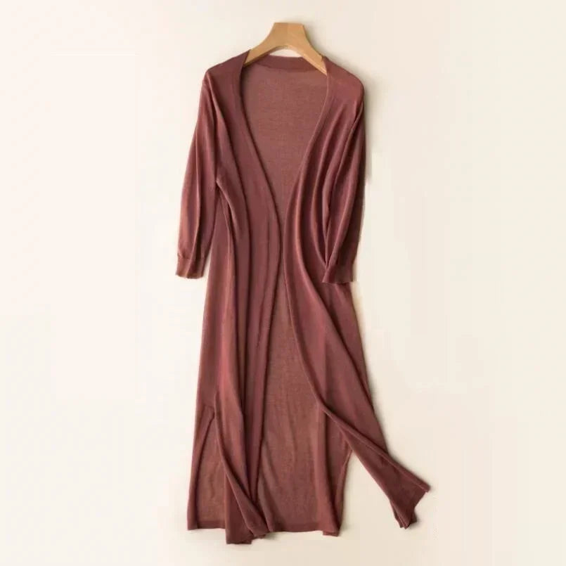 2024 Korean Women's Casual Long Sun Protection Cardigan – Soft, Comfortable, Loose Fit, Solid Color, Free Size Thin Sweater