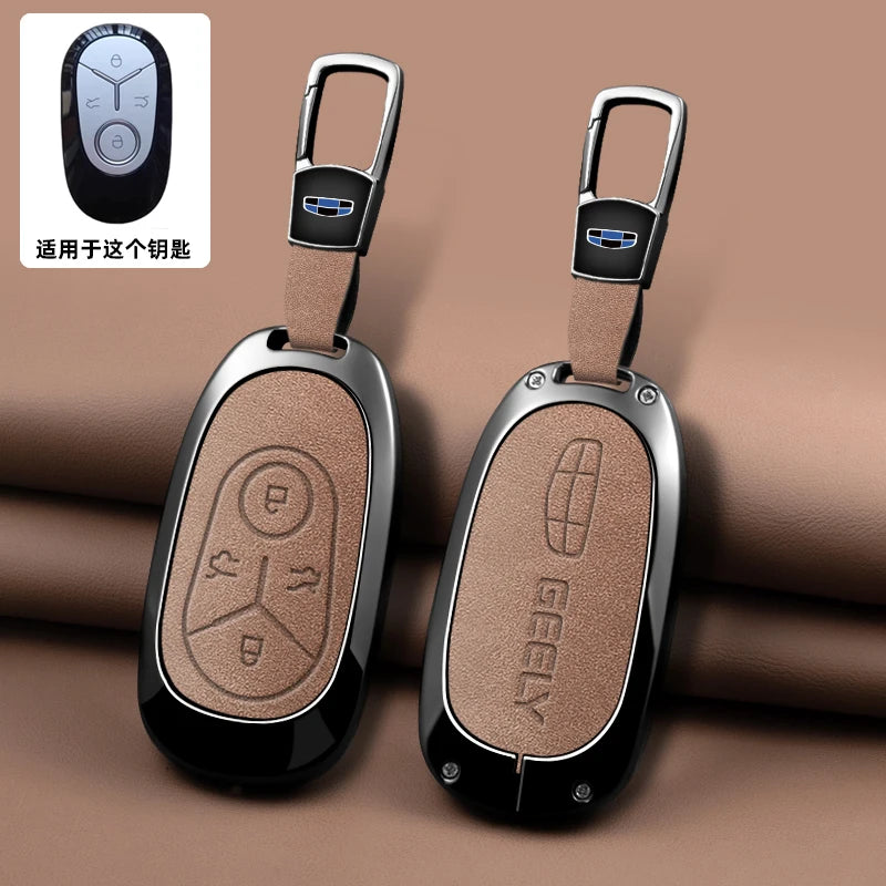 Geely Car Key Case with Leather and Zinc Alloy - Protective Key Fob Cover for Starlight, EX2, GEOME, Galaxy and Discovery Youth Edition