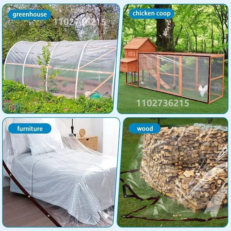 Thick Transparent Waterproof Tarpaulin – Clear Poly Tarp for Garden, Rainproof Plant Cover & Insulated Shed Cloth with Grommets