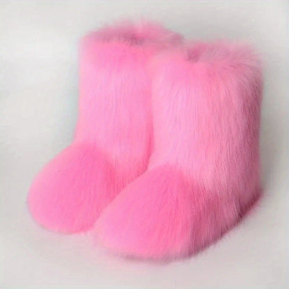 Y2K Women’s Fluffy Mid-Calf Snow Boots – Warm Cotton Winter Fashion Shoes