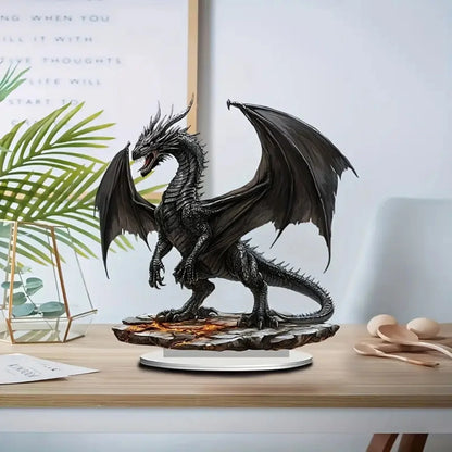 Black Dragon Lightning Acrylic Plaque - 2D Decorative Display Sign for Home, Office, Cafe & Studio