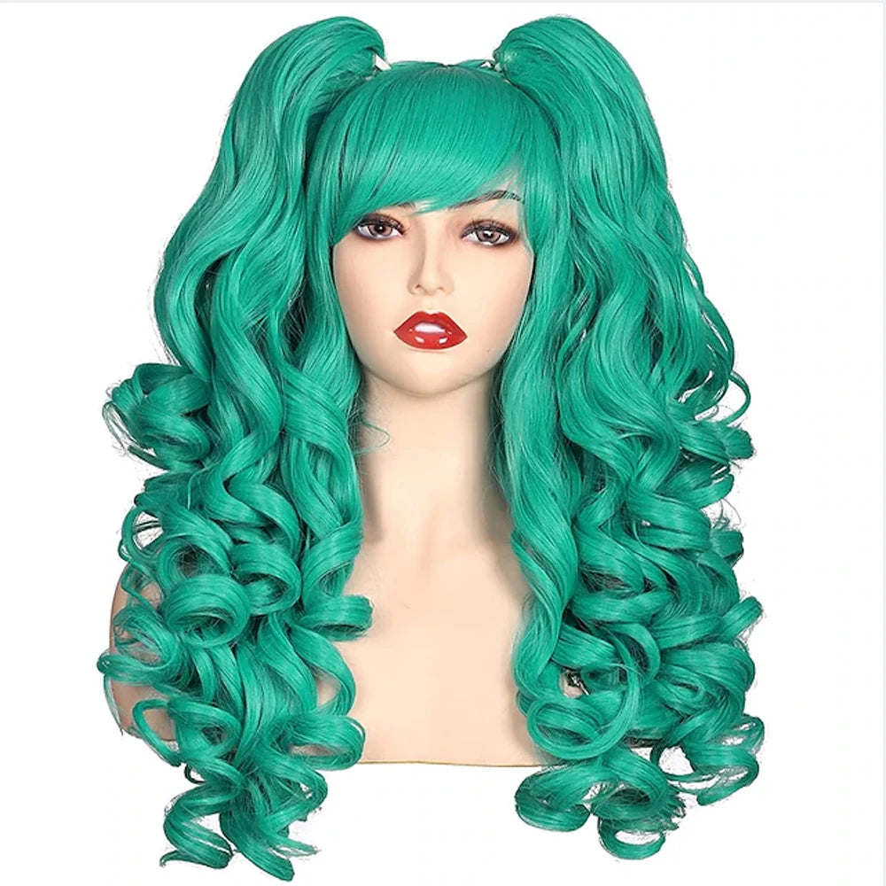 HAIRJOY Women's Long Curly Synthetic Cosplay Wig with 2 Ponytails – Halloween & Party Wig