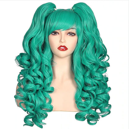 HAIRJOY Women's Long Curly Synthetic Cosplay Wig with 2 Ponytails – Halloween & Party Wig
